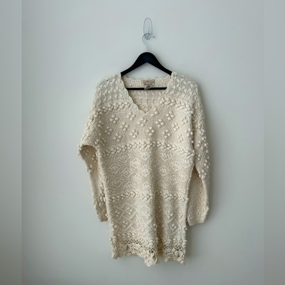 Vintage Sweaters - Vintage Handknit popcorn ramie cotton sweater grandmacore neutral